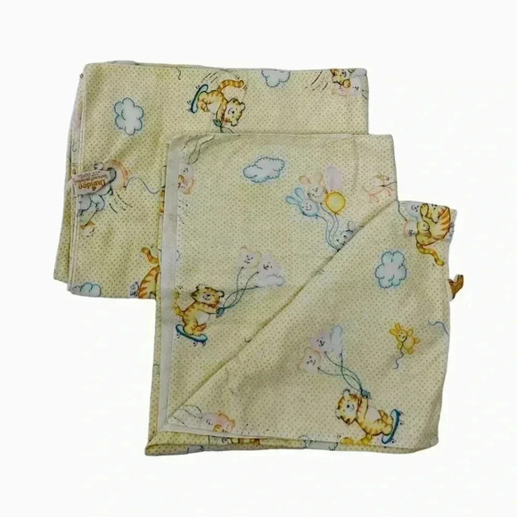 Dundee Cotton Nursery Baby Receiving Blanket Set Nursery Cat Bunny Rabbit Balloo - Picture 1 of 2